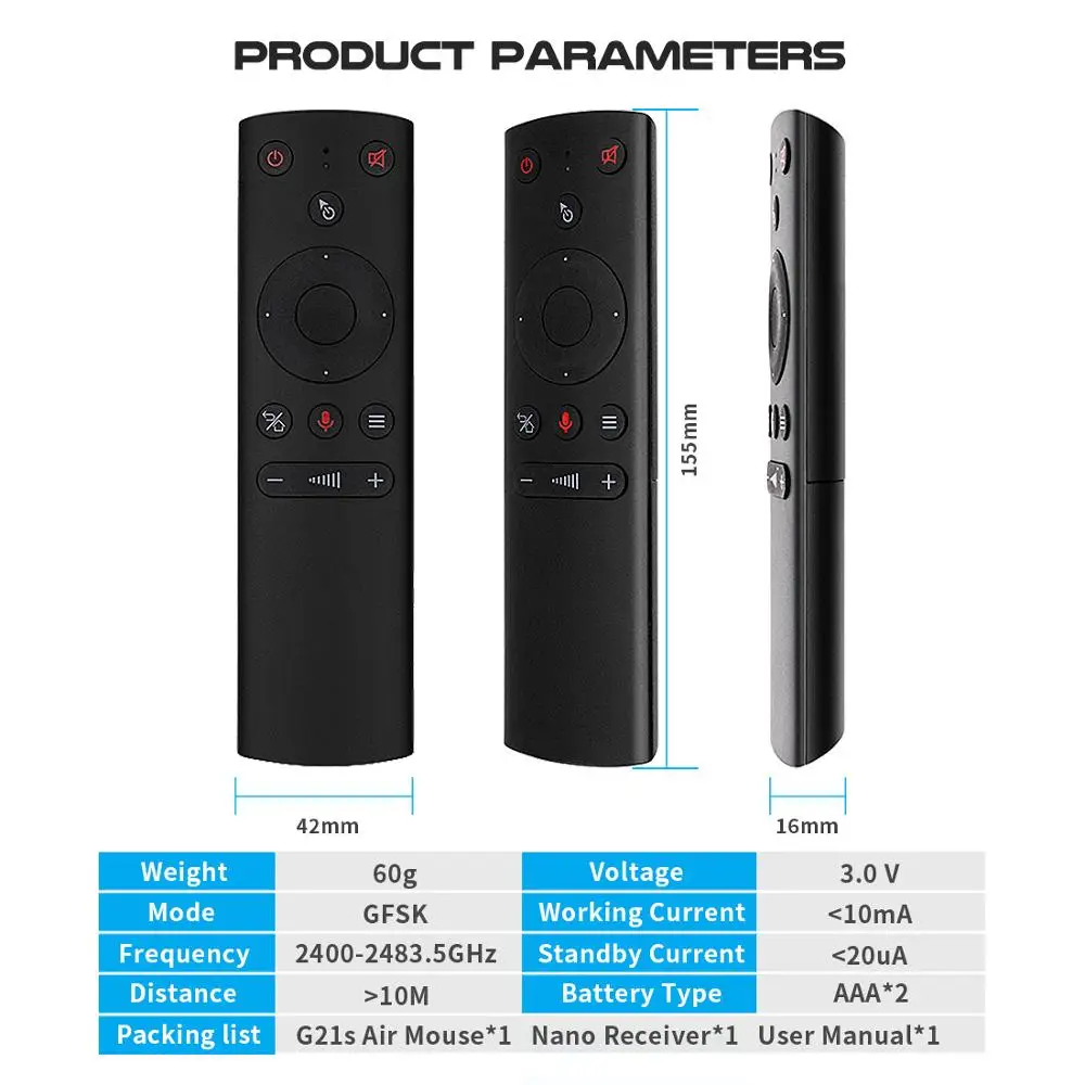 G21S Air Mouse 2 4 ГГц беспроводной гироскоп Mic Google Voice Assistant IR Learning Smart Remote Control for Android Tv Box PC