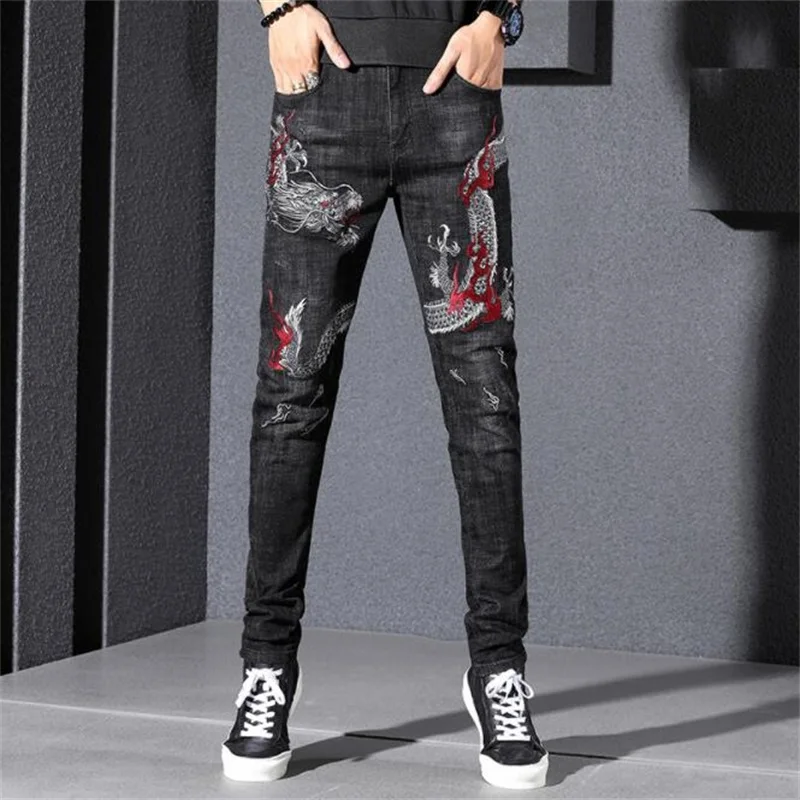 Новые джинсы мужские брюки-карандаш с вышивкой Slim Fit облегающие мужские джинсы модные джинсовые брюки; ;#7766