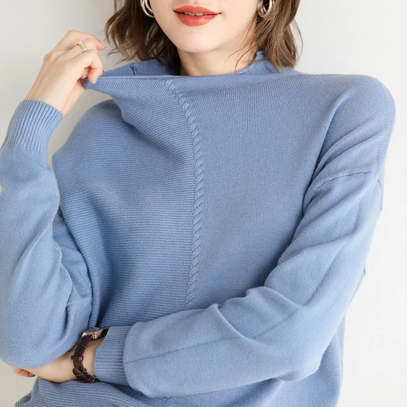 

Women Cashmere Sweater Spring and autumn 2020 Warm Half Turtleneck Hemming sweater Loose Casual Fashion Pullover