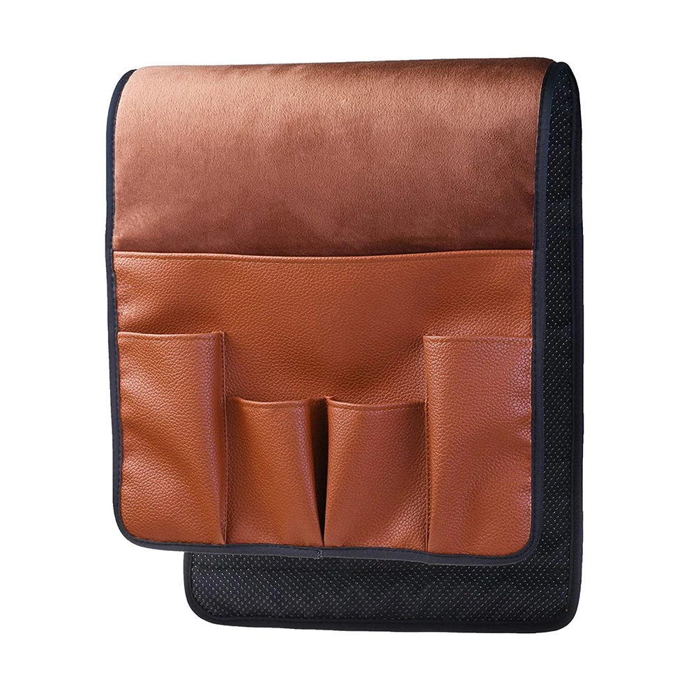 Light Brown 5 Карманы кресла хранение с экономией пространства сумка диван нескользящий Органайзер боковой Диванный домашний подлокотник висячий пульт дистанционного управления из искусственной кожи - Цвет: Light Brown
