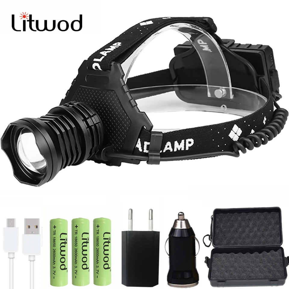 

Litwod XHP70.2 Led headlamp Headlight the most powerful 32W head lamp zoom power bank 7800mAh 18650 battery