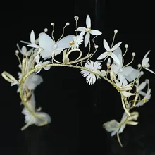 Винтажный женский ободок для волос с кристаллами и жемчугом, тиара с бабочками и цветами, элегантные свадебные украшения, аксессуары для волос для девушек, короны для невесты