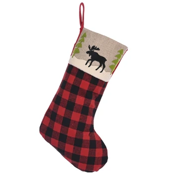 

Christmas Stocking Sock Plaid Elk Party Gift Candy Bag Hanging Pendant Xmas Tree 67JB