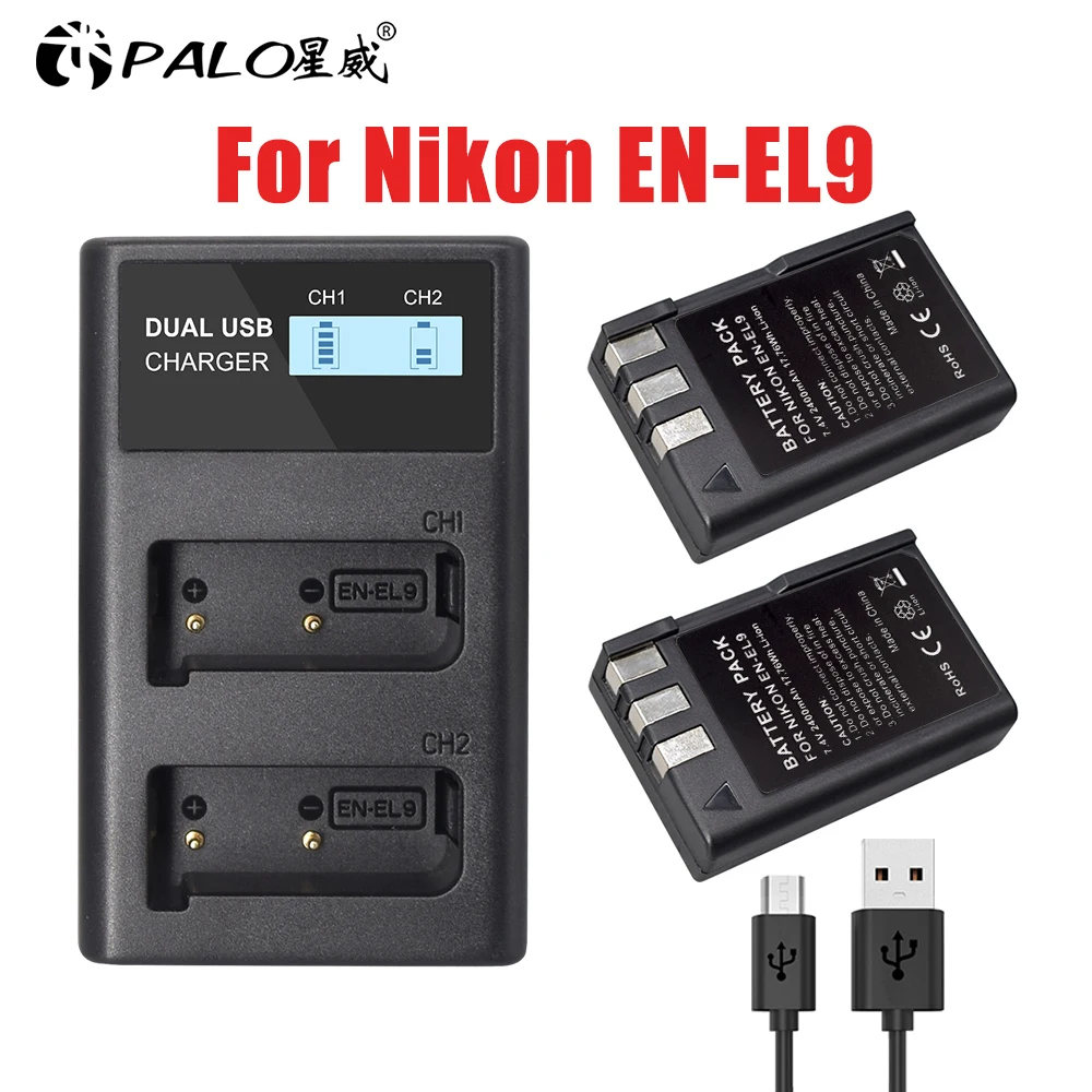 Palo En-El9 En El9 En-El9A En El9A El9E Kit Caricabatterie Per Fotocamera Nikon En-El9A D40 D40X D60 D5000 D3000