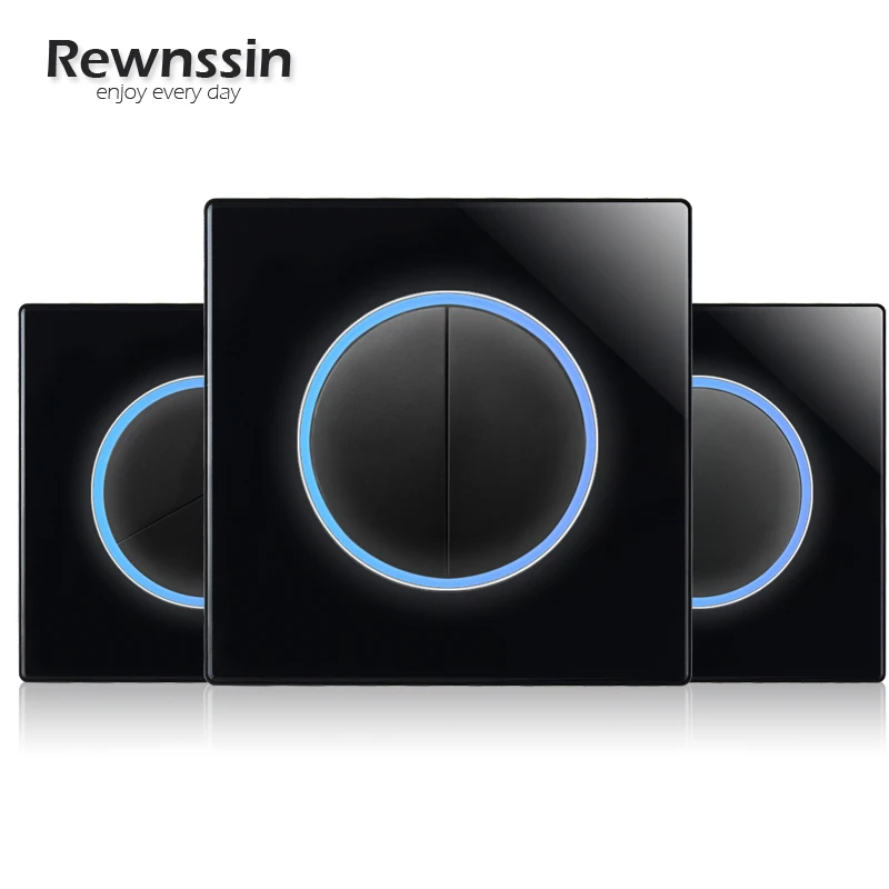 Circle LED Indicator Power Socket 1 2 3 4 Gang Way Black Glass Wall Embedded Light Switch Home 86 Type Push Button | Обустройство