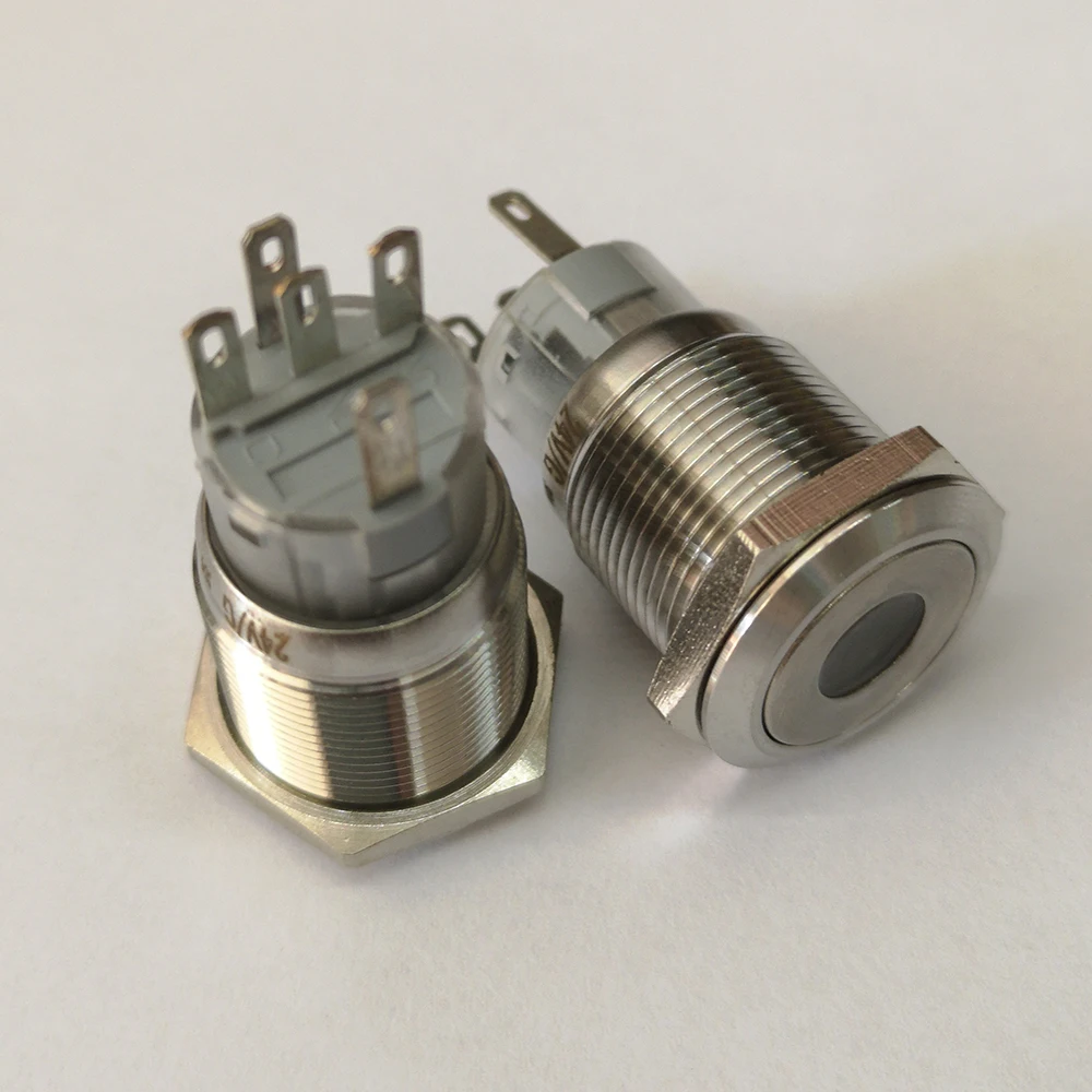 

19mm 24V Green Dot Led Light Momentary DPST Metal Industrial Anti vandal electric Switch