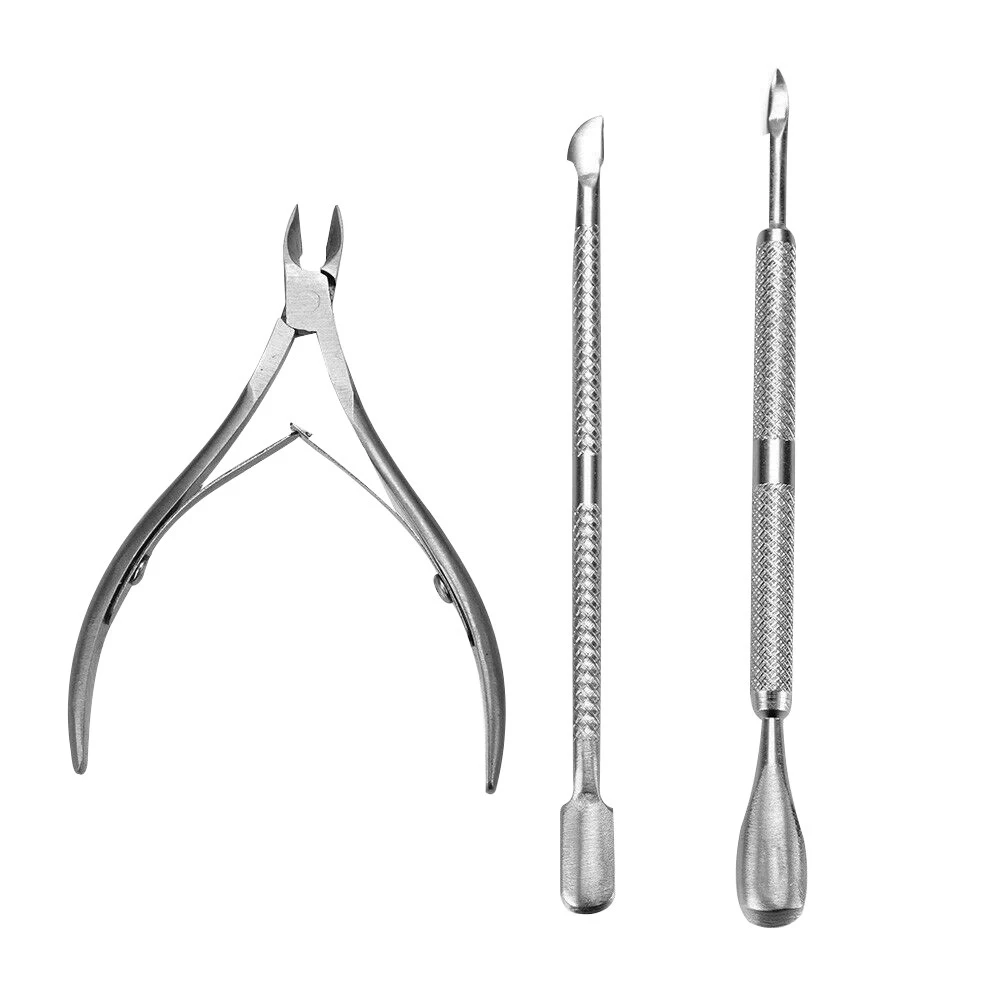 

3 Pcs Stainless Steel Nail Cuticle Scissor Spoon Pusher Remover Nail Cutter Clipper Nipper Home Use Pedicure Foot Care Tool Set