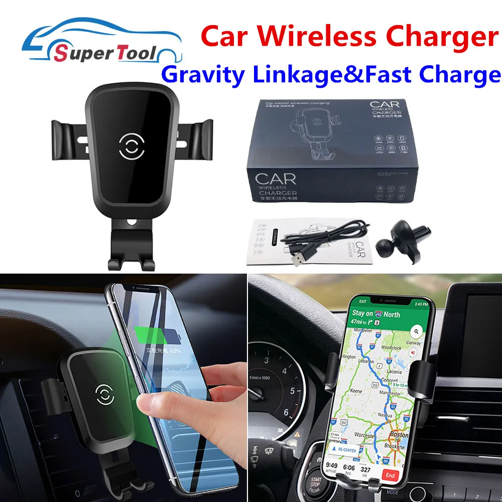 

10W Q1 Car Wireless Fast Charger Automatic Clamping Car Mount Holder Magnetic Stand For Samsung Iphone Fast Charing Phone Holder