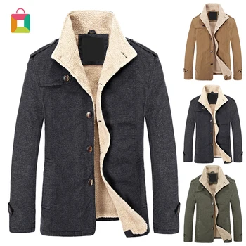 

Fashionable men's parka coat jacket fleece warm jacket lapel stand collar casual windbreaker Glittery