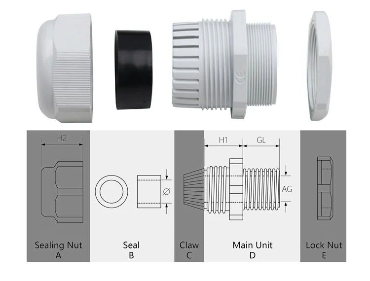 PG Series White Plastic Waterproof Cable Gland Joint