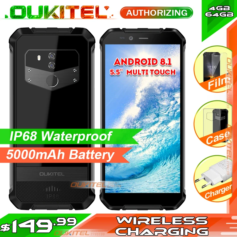 OUKITEL WP1 5,5 дюймов multi touch HD + Android 8,1 MTK6763 4 Гб ОЗУ 64 Гб ПЗУ мобильный телефон IP68 Водонепроницаемый 5000 мАч смартфон