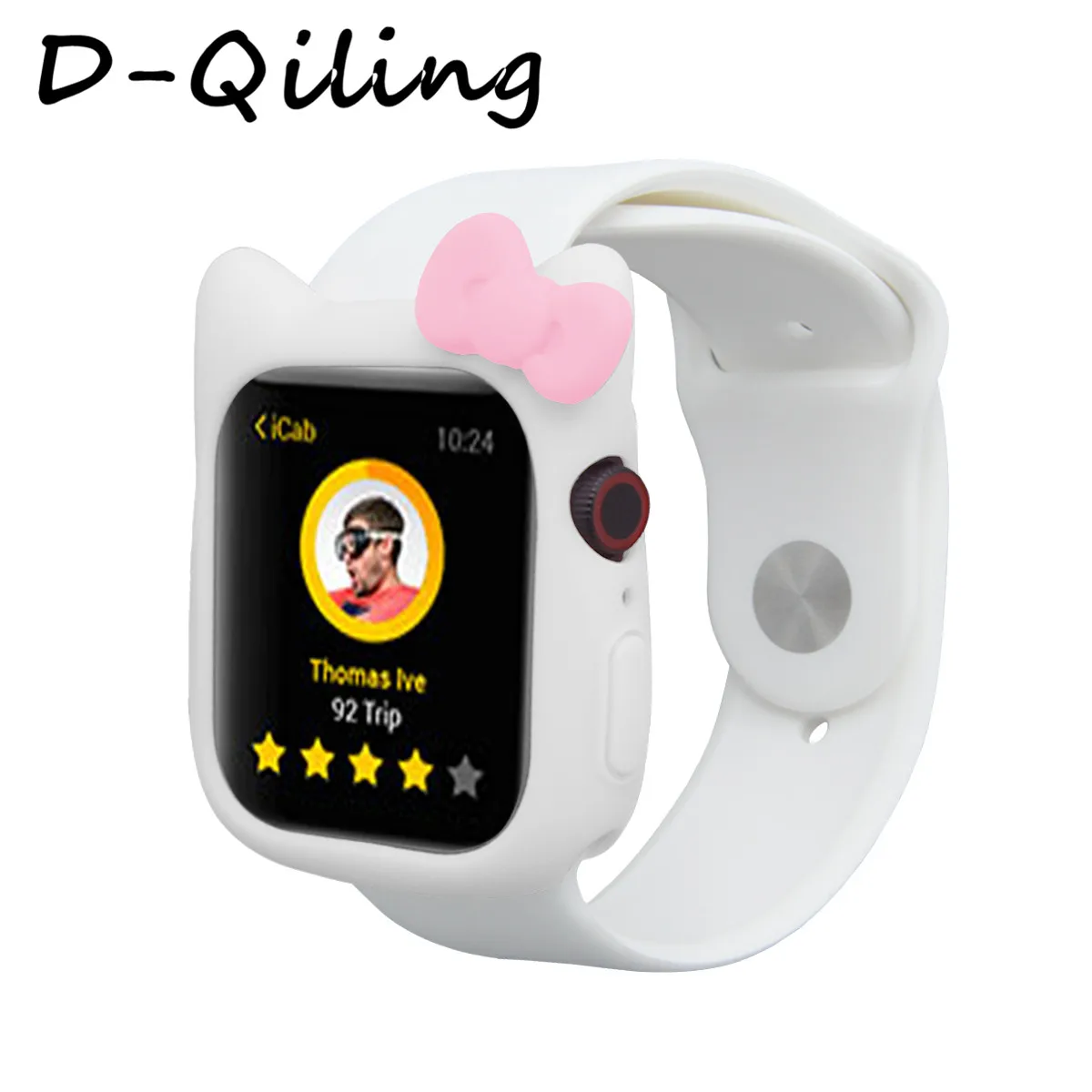 Милый силиконовый чехол Hello Kitty для Apple Watch Series 5, 4, 3, 2, 1, кожаный ремешок для iWatch 38, 42, 40, 44 мм, для девочек - Цвет: White  Pink