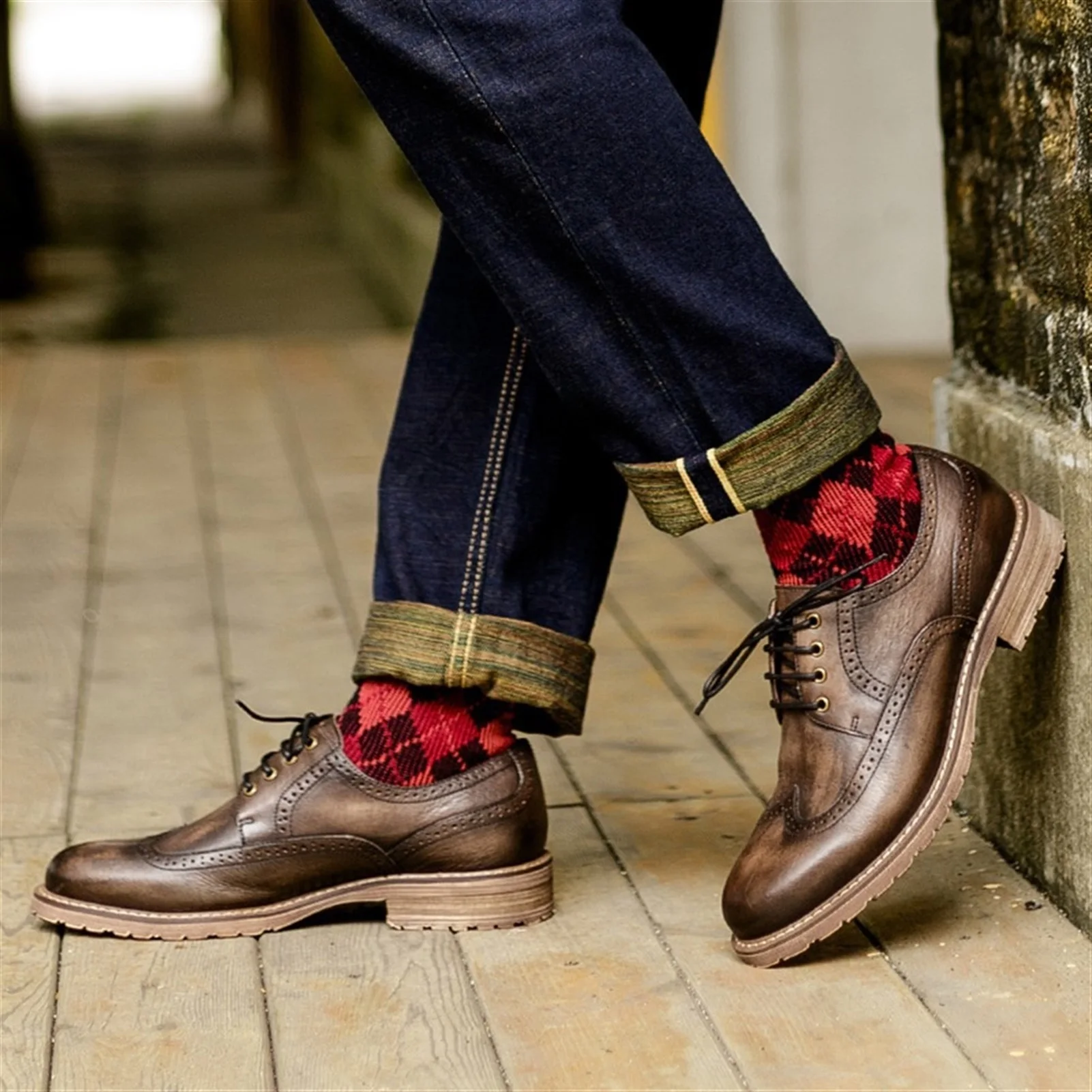 Lug Sole Wingtip Oxfords For Men Lace 