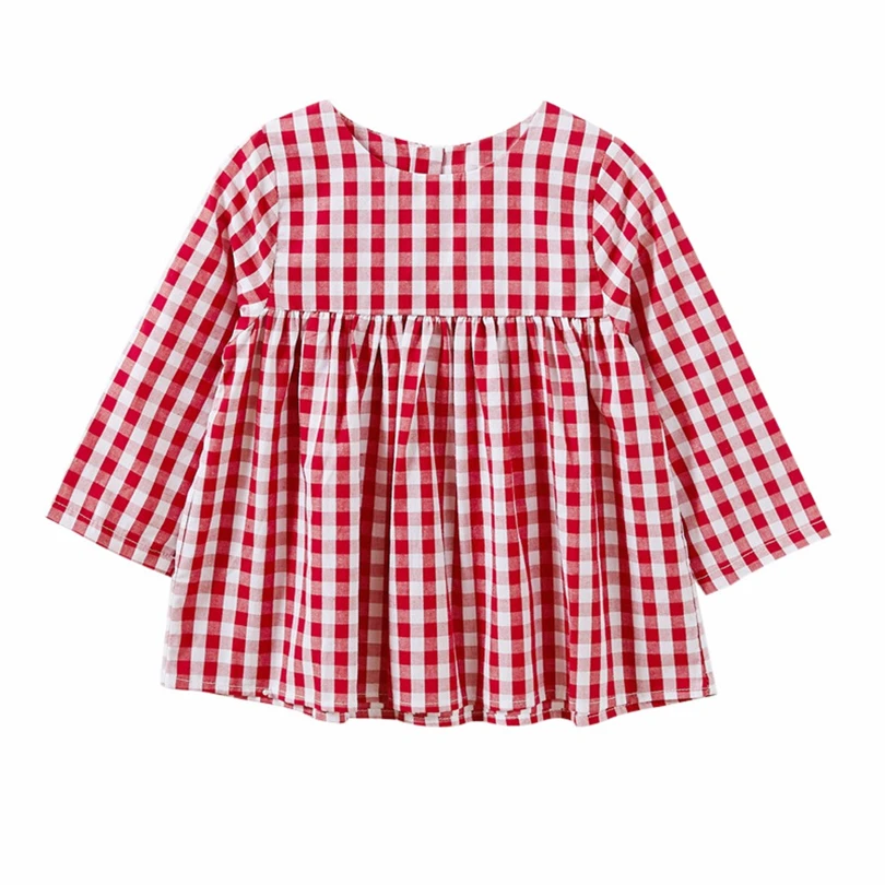 Красное платье в клетку для маленьких девочек рубашка для малышей платье принцессы в клетку с длинными рукавами детская одежда из хлопка и льна От 6 месяцев до 4 лет, A30