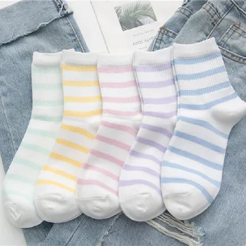 

New cotton striped tube female socks student casual cotton socks candy color socks