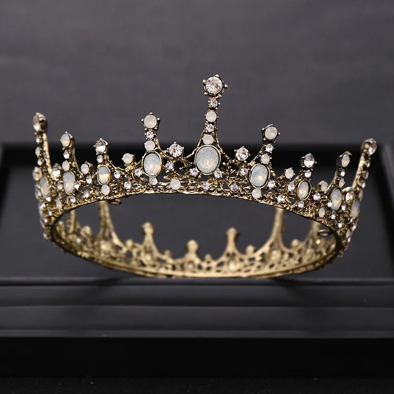 Винтаж зеленое, в стиле барокко с украшением в виде кристаллов круглый queen Корона свадебная тиара свадебная диадема золото Цвет головной убор, свадебное платье, аксессуары для волос - Окраска металла: White diamond