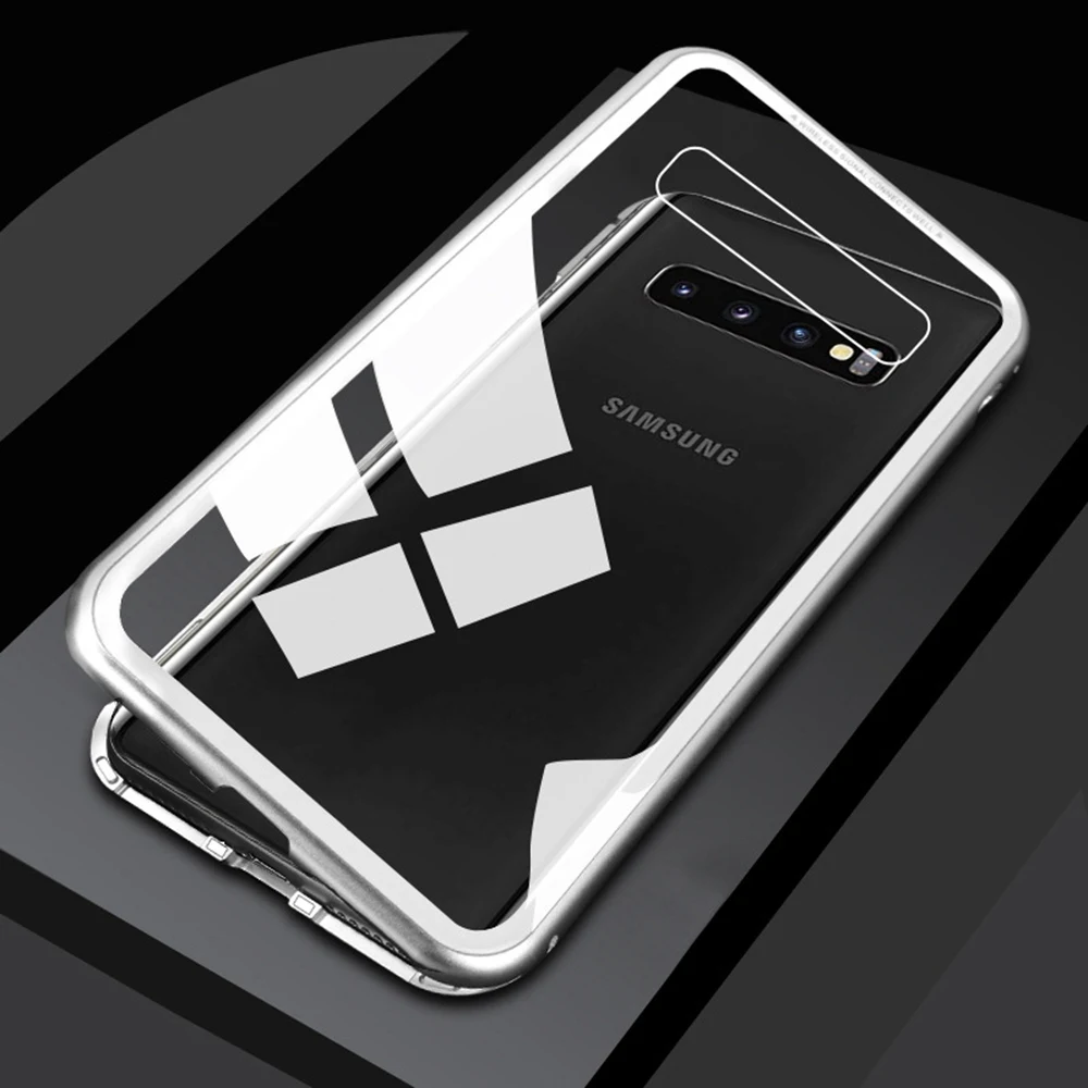 Белый Металлический магнитный чехол для Samsung Galaxy S8 S9 S10 plus A50 M20 для iphone 6 7 8 plus XS X Закаленное стекло задняя Магнитная крышка - Цвет: Белый