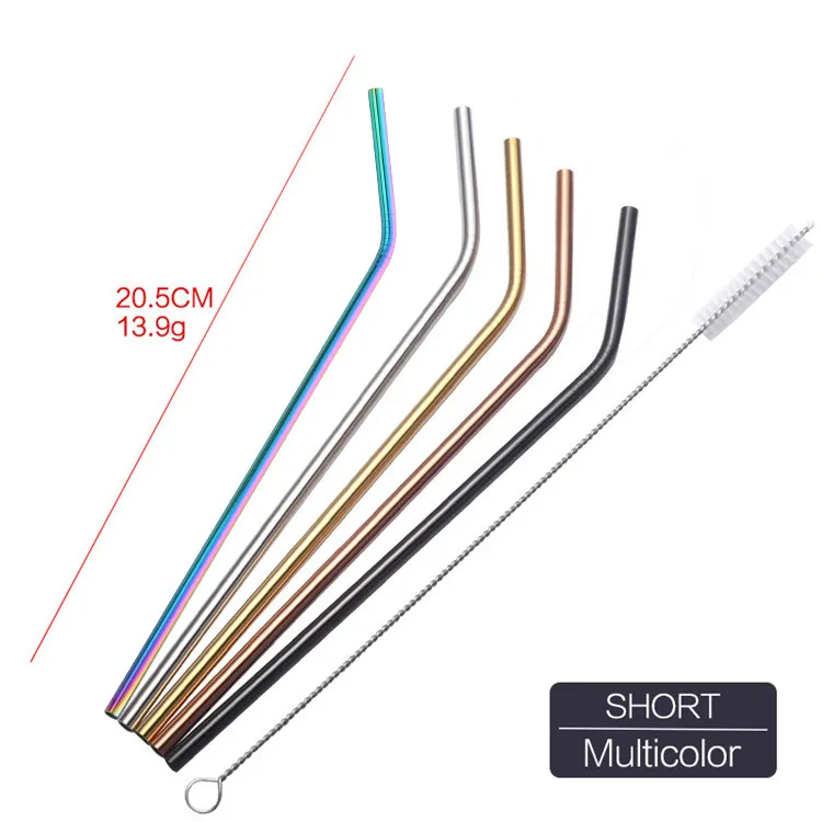 Mix Colors Bent 100 шт многоразовый металлический соломинки из нержавеющей стали c радужным питьевой соломинки оптом соломинки пищевой сорт сочные вечерние щетка для чистки соломинок набор бар - Цвет: Mix Colors Bent