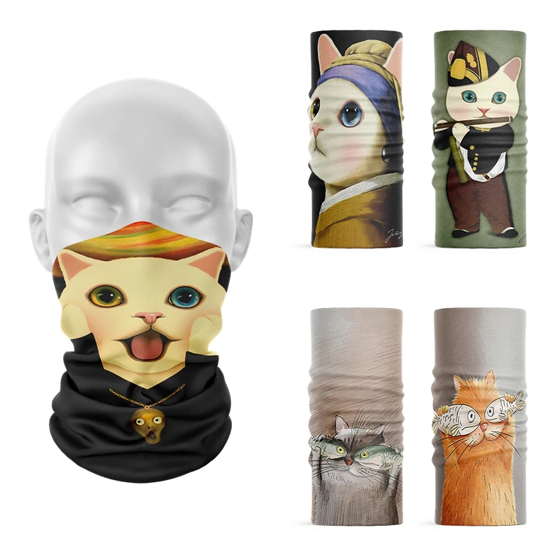 

New Style Spoof Cat Retro Turban Scarf Fun Cute Tubular Headband Girl Soft Wrist Band Headdress Dust-Proof Face Neck Scarf Buffe