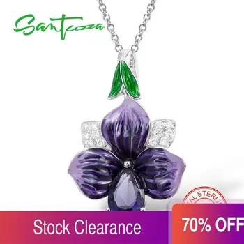 

Silver Flower Pendant Fit For Necklace For Women Purple Flower HANDMADE Enamel Pendant CZ Stone Pure 925 Sterling Silver Jewelry