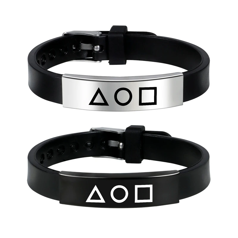 Korea Fashion Squid Game Black Silicone Couple Bracelet Stainless Steel Bracelets Gift Jewelry For Women And Men Fans Collection | Украшения