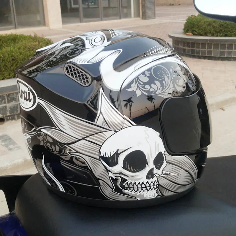 Free Shipping Skull Full Face Motorcycle Helmet Racing With Single Goggle Dot Approved Capacetes Casco motorbike M L XL XXL Size