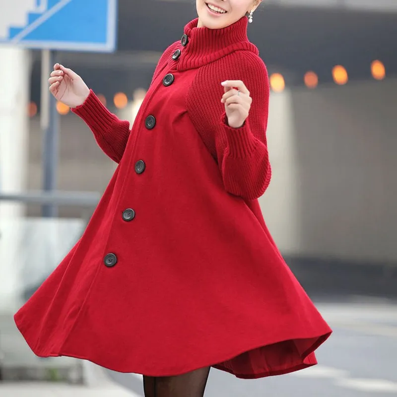 Mferlier, Женское пальто, зимняя теплая водолазка с длинным рукавом, вязанное, комбинированное, красное, серое, черное, негабаритное, 8XL, 6XL, 4XL, шикарное Женское пальто - Цвет: Красный