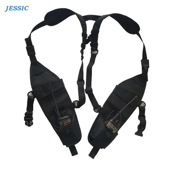 

JESSIC Walkie-talkie Backpack Chest Pocket Black Universal For Two Way Radio Adjustable Shoulder Straps Tactical Holster Bag