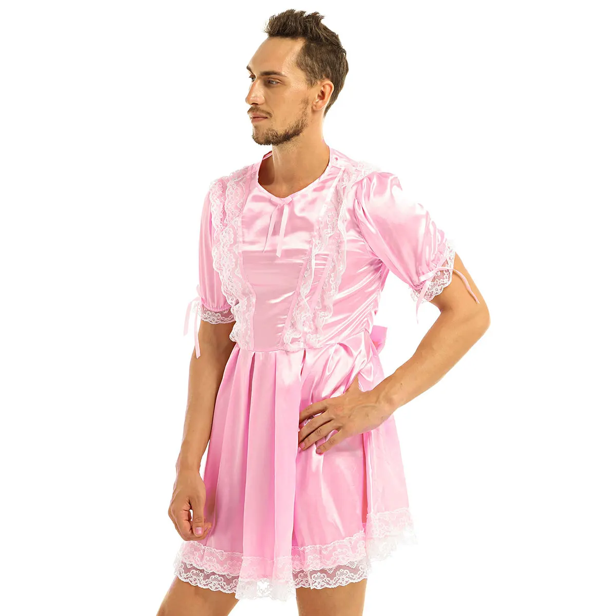 Мужское нижнее белье SISSY, атласное, кружевное платье, мужское, Эротическое, с пышными рукавами, интимные товары, гей, кроссдресс, одежда для сна, костюм