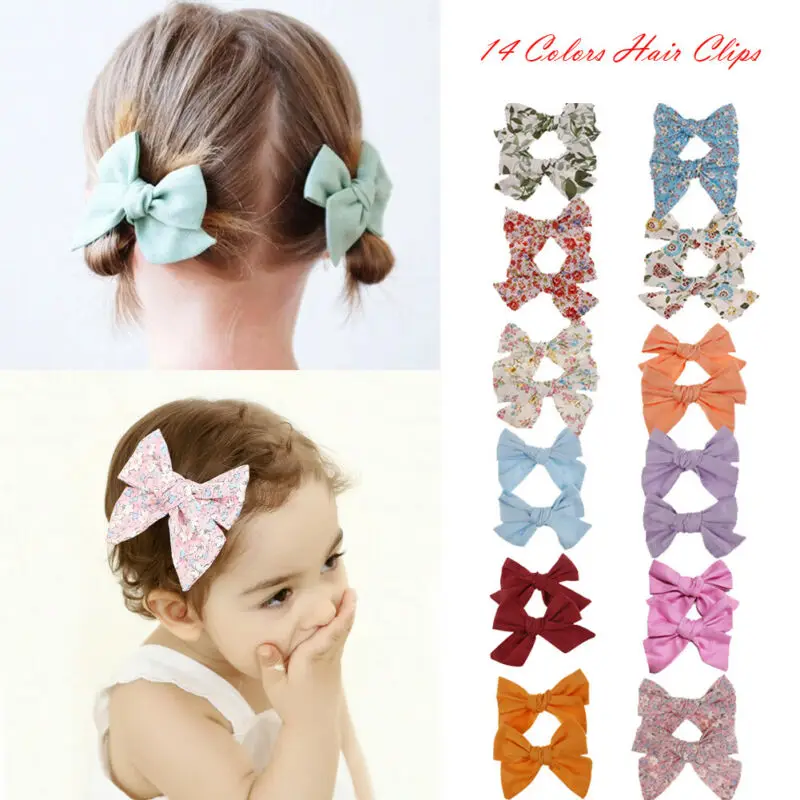 

2Pcs/Sets Teens Big Bows Knot Hair Clips Girls Kids Toddler Headband Summer Clothing 0-6 years old baby 14 colors