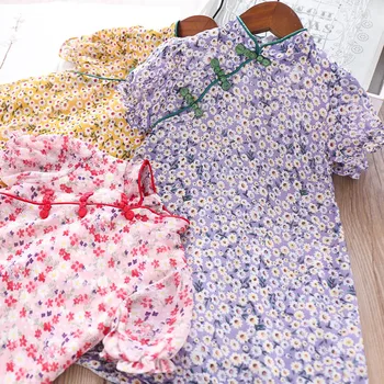 

2020 Summer Girls Printed Color Flower Chiffon Dress Wholesale Children's Clothing
