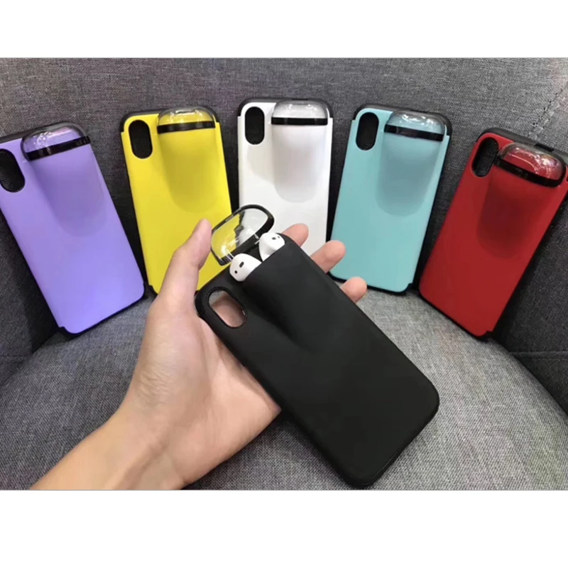 2 в 1 чехол для телефона с Airpods iPhone 11 Pro Max Xs XR 8 7 Plus силиконовый держателем AirPods