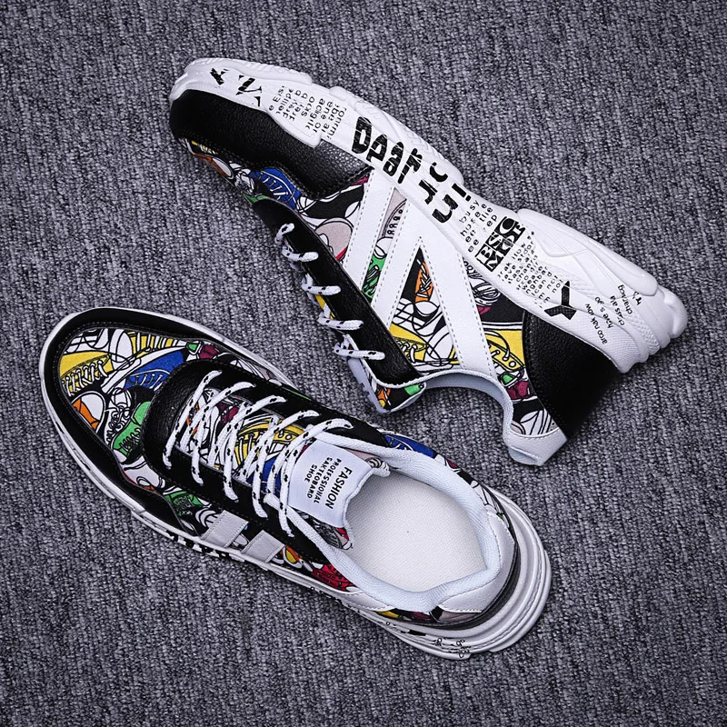 Spring New Style Harajuku Wind Dad Shoes Paris Three Generations Colored Cloth Printed Words Trendy Shoes Sports MEN'S Casu