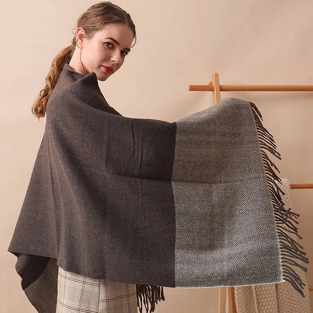 Black And Grey Искусственная шерсть знакомства Для женщин элегантный шарф с кисточками Metropolis-стрит Цвет блок зимние покупок ежедневно Повседневное прочный мягкий - Цвет: Black And Grey