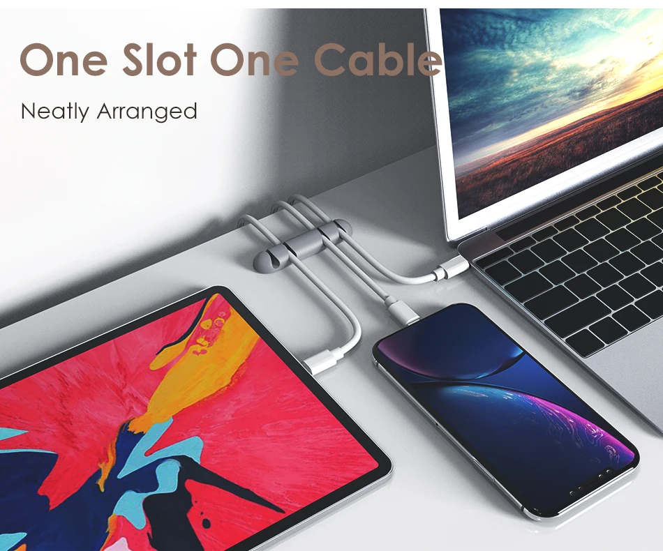 !ACCEZZ 5pcs USB Cable Organizer Wire Winder Holder Earphone Mouse Cord Silicone Clip Phone Cables Line Desktop Line Management (4)