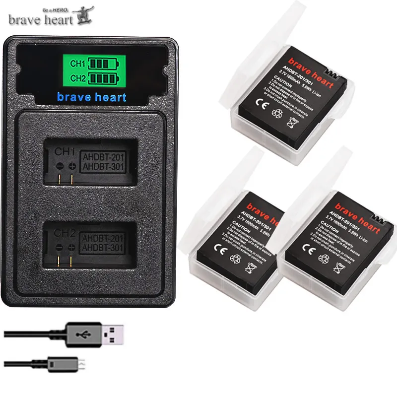 Батарея высокой емкости для gopro hero 3 GoPro hero3+ TYPE-C Зарядное устройство USB+ чехол для аккумулятора для gopro go pro hero 3 3+ аксессуары для камеры - Цвет: charger and 3battery