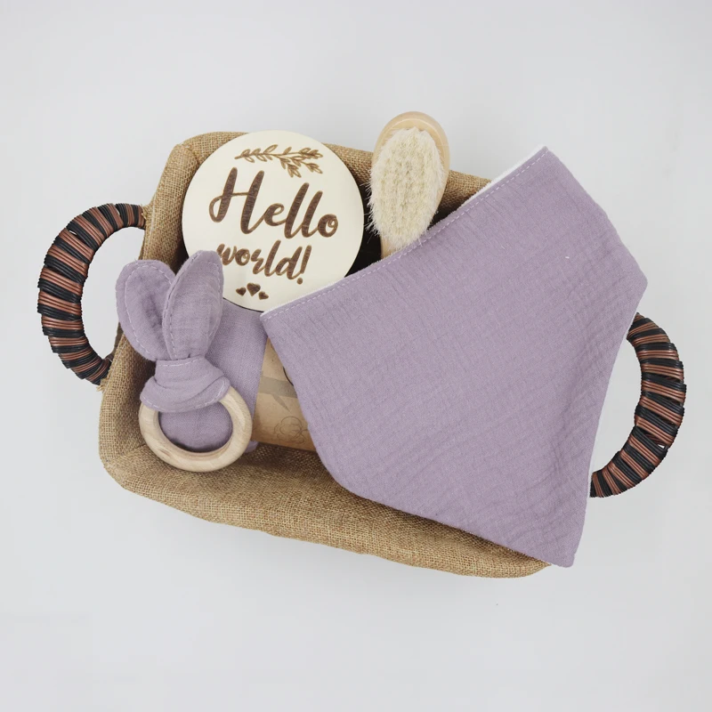 100% Organic Cotton baby bath brush set toy  bunny  teether rattle milestone  new born  Gift Sets With Gift Box