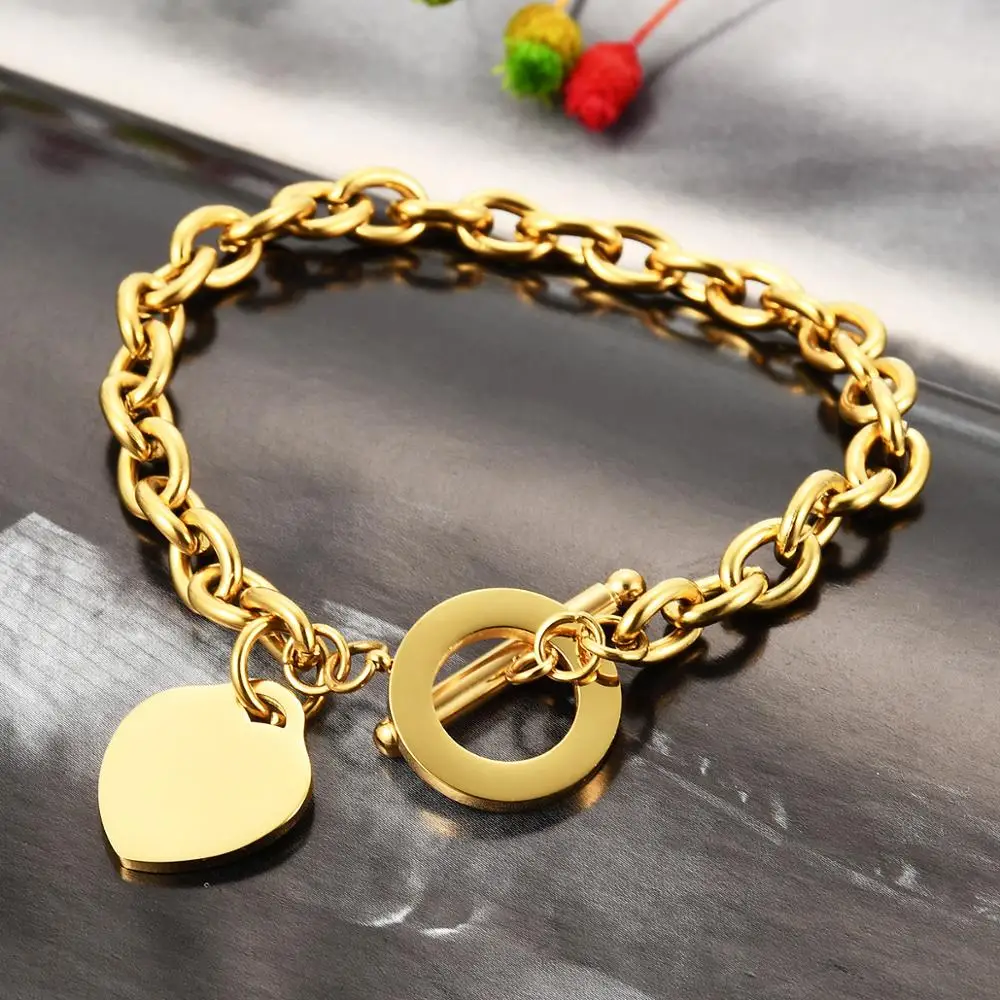 

Women Jewelry Stainless Steel Love Heart Shaped Bracelet Rose Gold Silver Color Titanium Steel Bracelets
