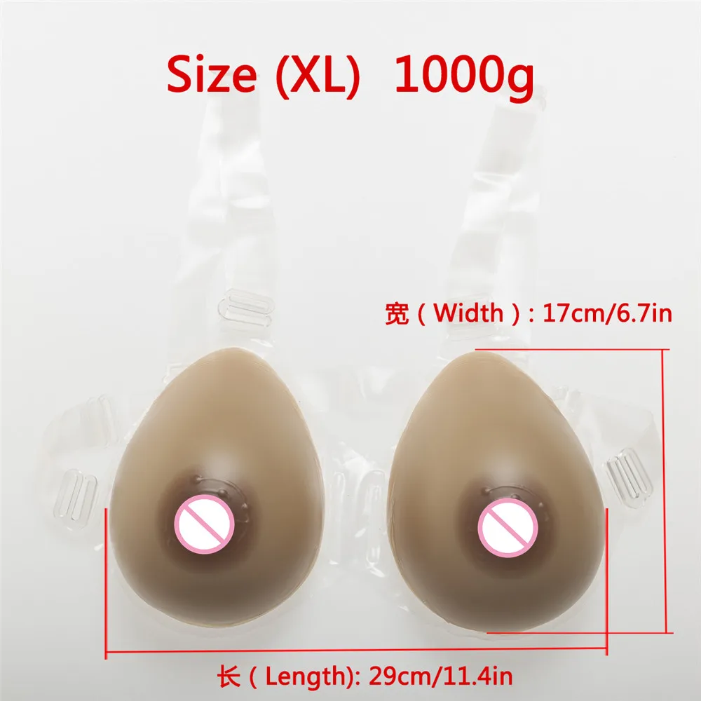 1000g/pair Ultra-soft Crossdresser Breast Forms Transgender Fake Boobs Implants Silicone Breast Bra Needn't Any Adhesives