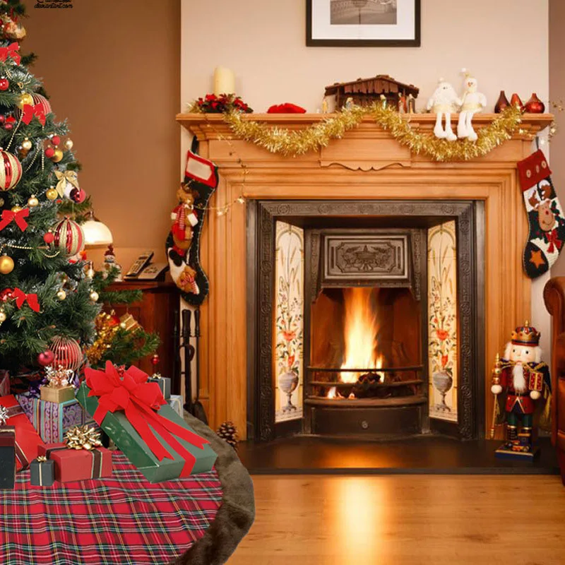 Christmas Tree Skirt, 112CM Large Plaid Skirt, Rustic Plain Xmas Tree Holiday Decorations