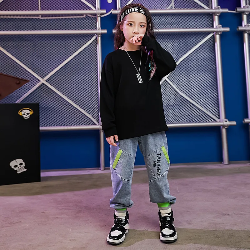 2020 Boys Hip-Hop Dance Clothes Kids Summer Loose Long-Sleeved T-Shirt Vest Jean Pants Children Jazz Street Wear Stage Outfits (1)
