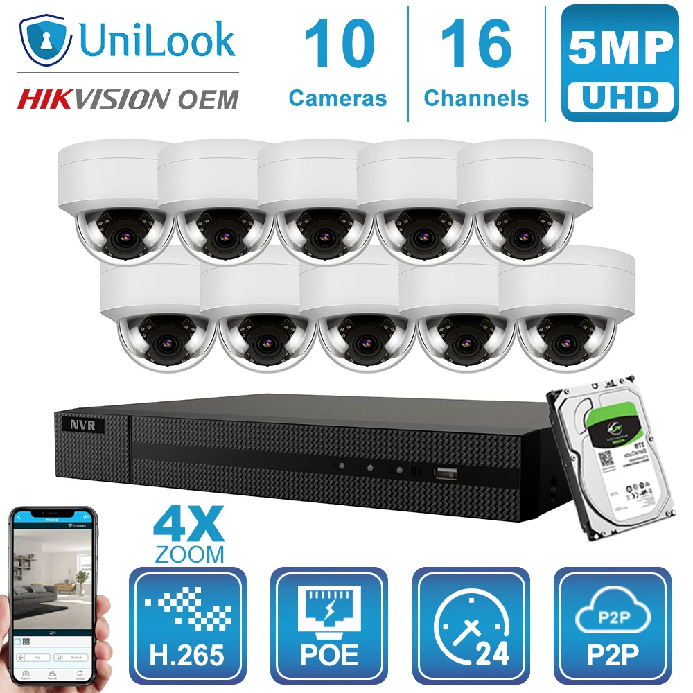 Hikvision OEM 16CH 4 к NVR 5MP купол аудио/4X оптический POE IP Камера 8/10/12/16 шт. открытый системы безопасности CCTV NVR Kit с HDD