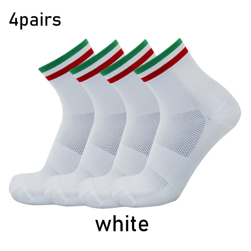 4pairs/set Green White Red Striped Cycling Socks Men Women Outdoor Racing Bike Sports Socks Breathable Calcetines Ciclismo