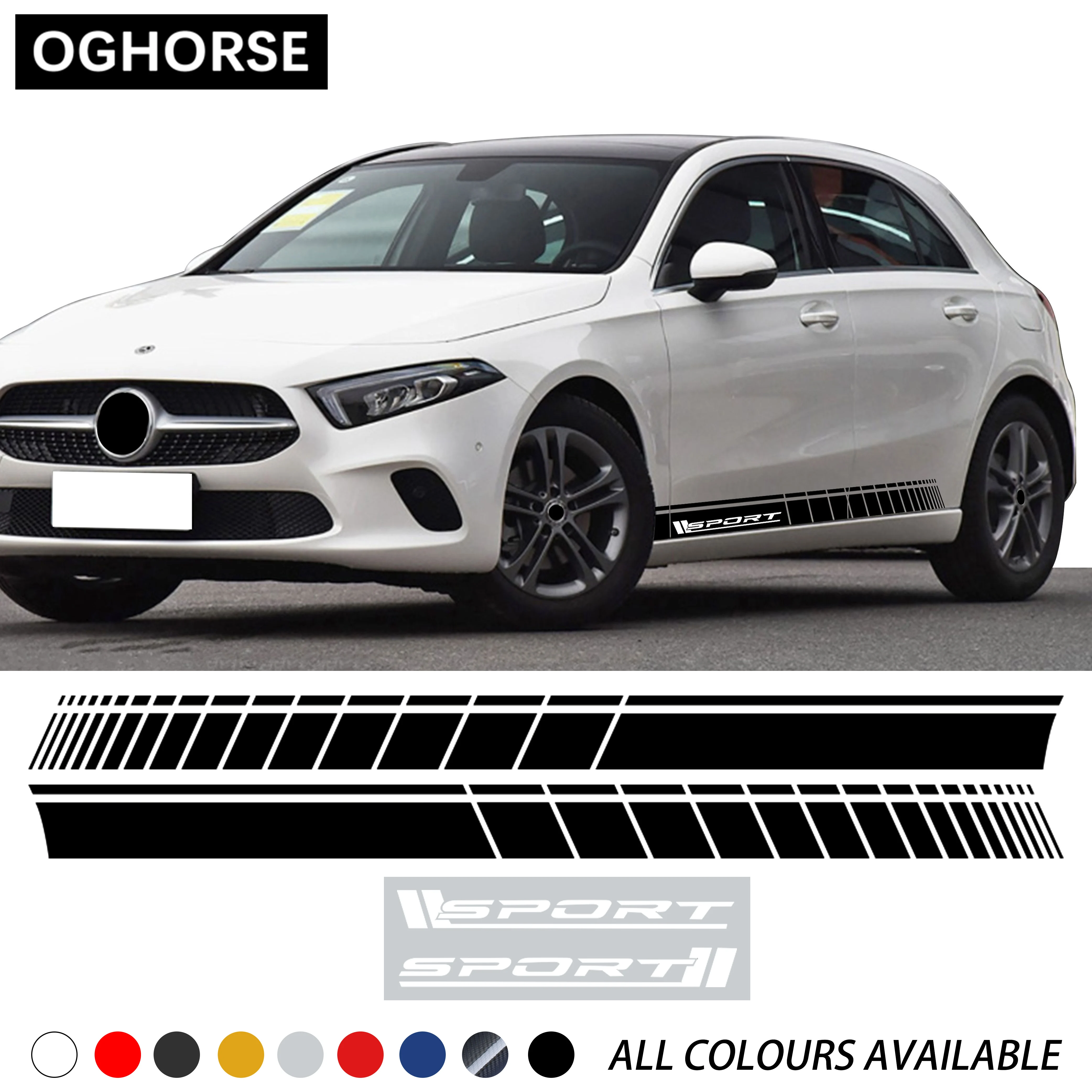 

2 Pcs Car Door Side Stripes Skirt Sticker Decal For Mercedes Benz A B C E CLA GLA CLS GLK Class W204 W205 W203 C63 A45 W212 W213
