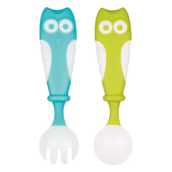

2 Pcs/1 Set Childrens Fork and Spoon Set Bending Cutlery Baby Practice Training Feeding Tableware for Baby Use (Blue/Green)