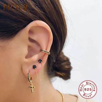 

ROXI 1PC Cool Black Zircon Crystal Link Drop Stud Earrings for Women Girl Punk Piercing Fine Silver 925 Jewelry Kolczyki Damskie