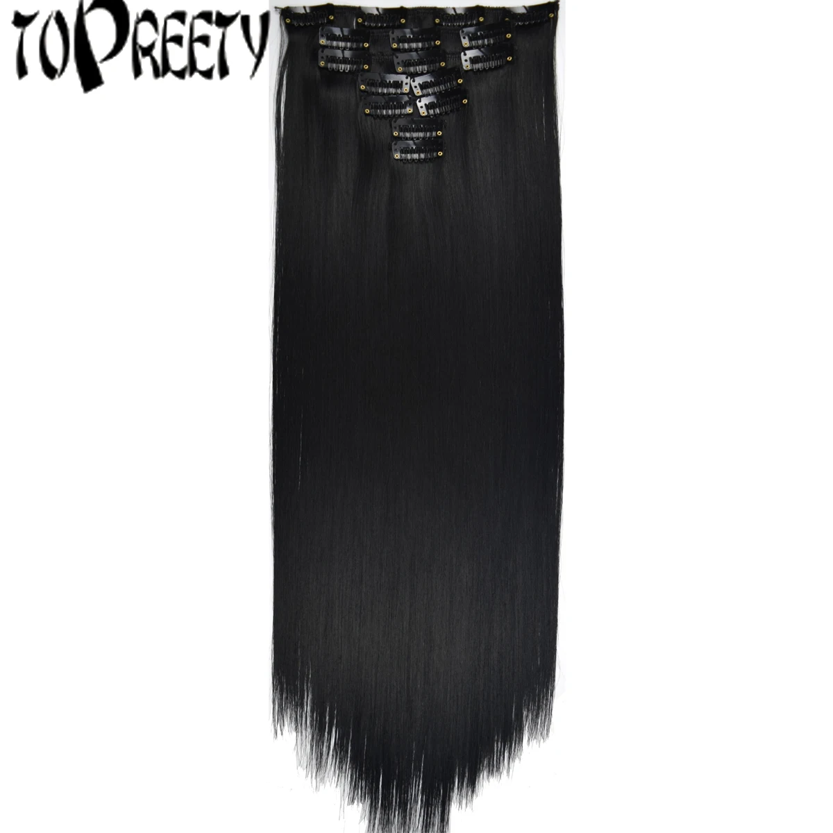 TOPREETY Heat Resistant B5 Synthetic Fiber 130gr Straight clip in hair Extensions 7006