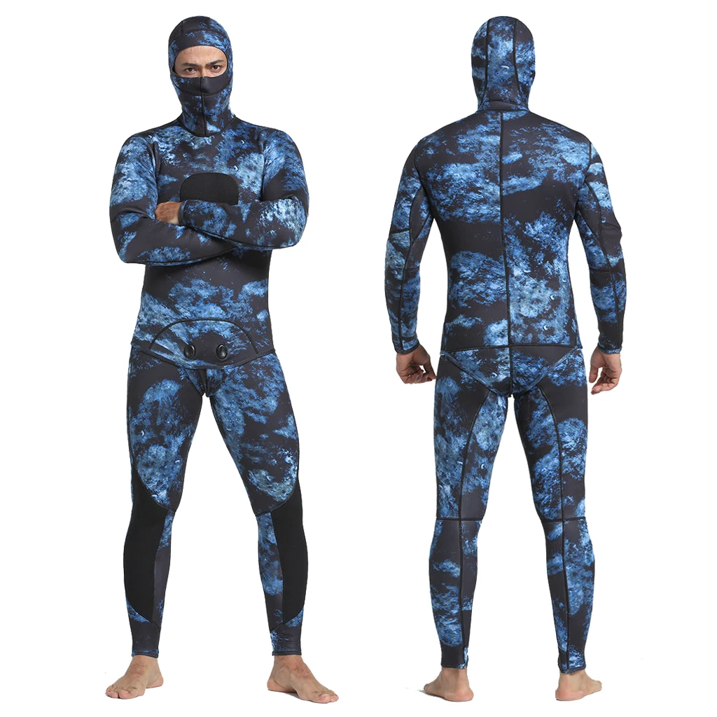 New Neoprene 3mm Camo Wetsuit Two Piece Hooded Spearfishing Diving Suit 