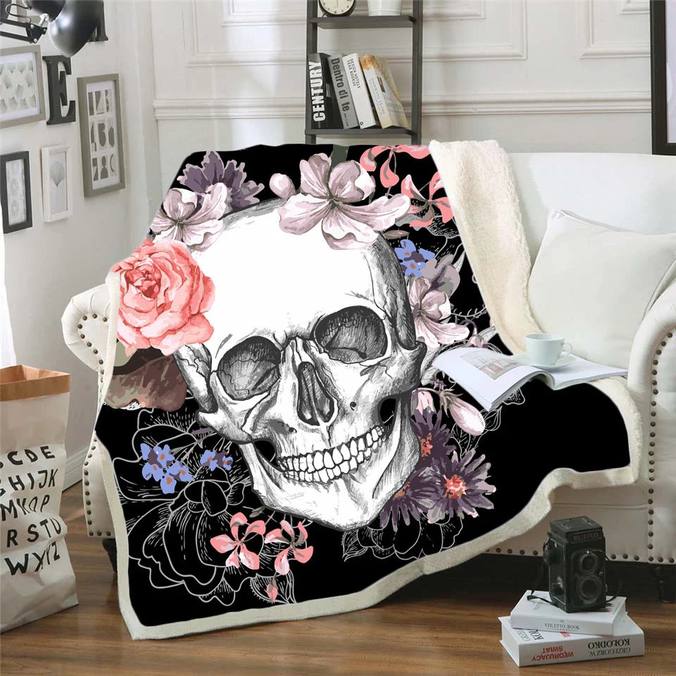 

Bedding Outlet Skull Plush Blanket Sherpa Blanket Gothic Bedding Black White Mystic Bed Blanket For Boy Mantas De Cama style-008