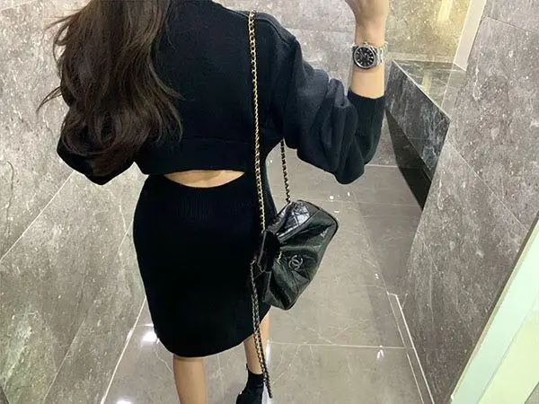 RUGOD Elegant ins tunic women sweater dress Korean backless solid twisted knitted auturm dresses vestidos Auturm mini dress